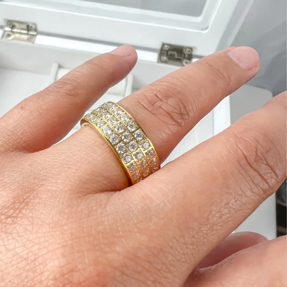 Gold Plated Full Eternity Wide Band Ring Chunky Ring For Women Gold Plated Ring - Picture 2 of 7